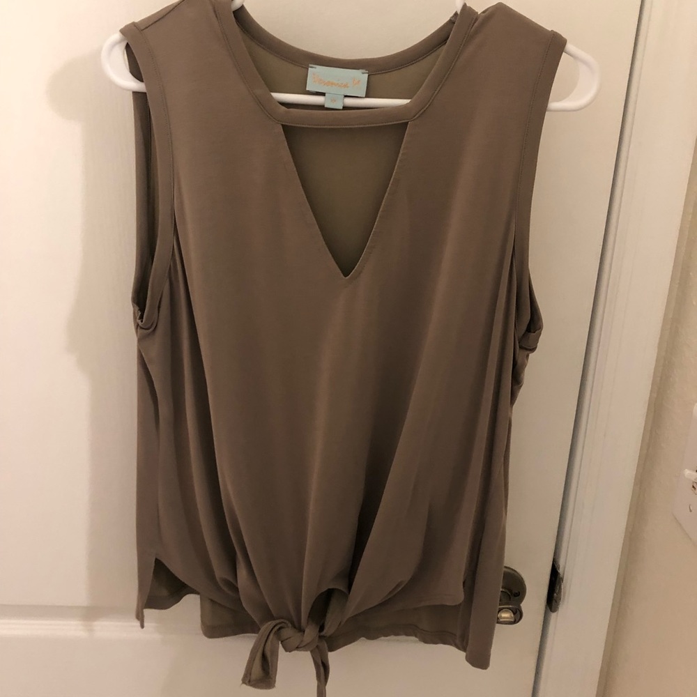 Tan blouse with keyhole neck line